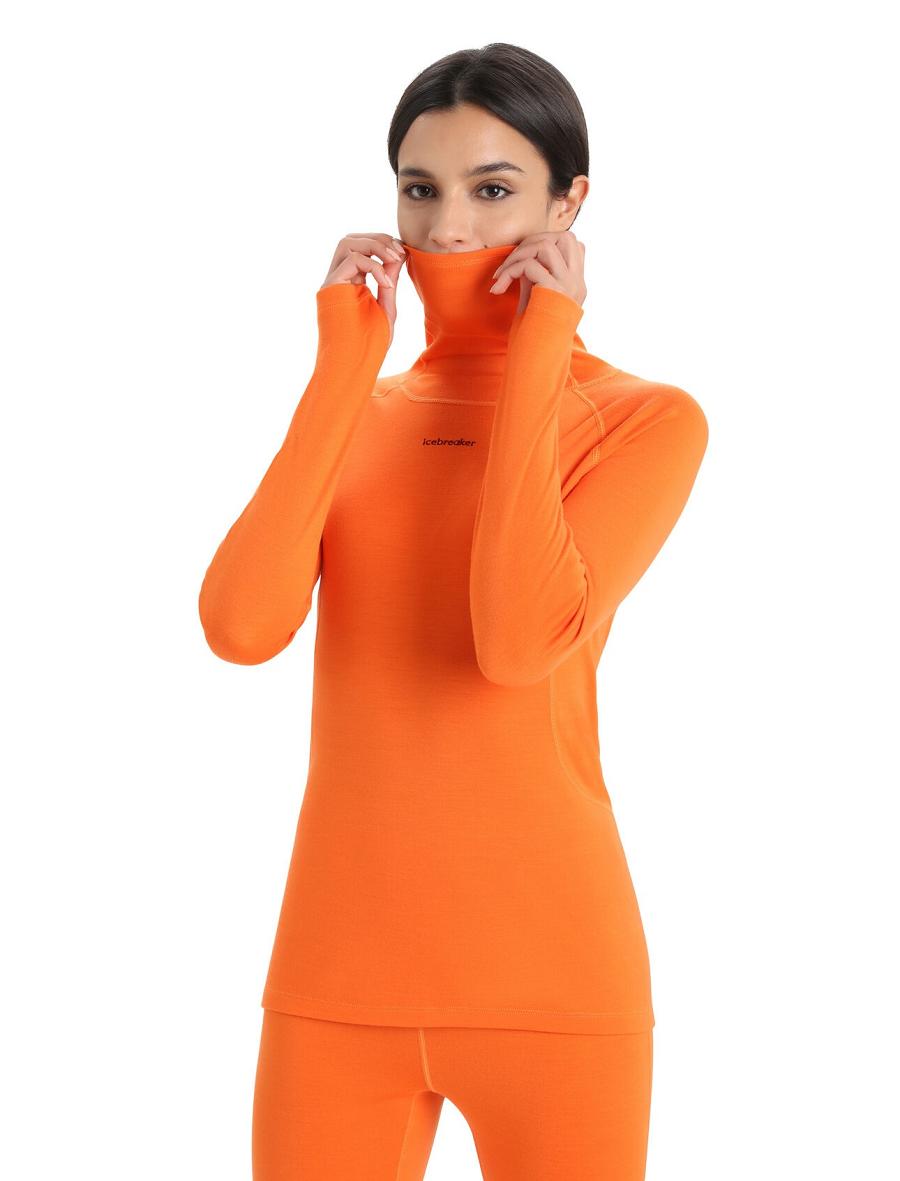 Base Layers Icebreaker MerinoFine™ Long Sleeve Roll Neck Damskie Pomarańczowe | PL 1053EBCX